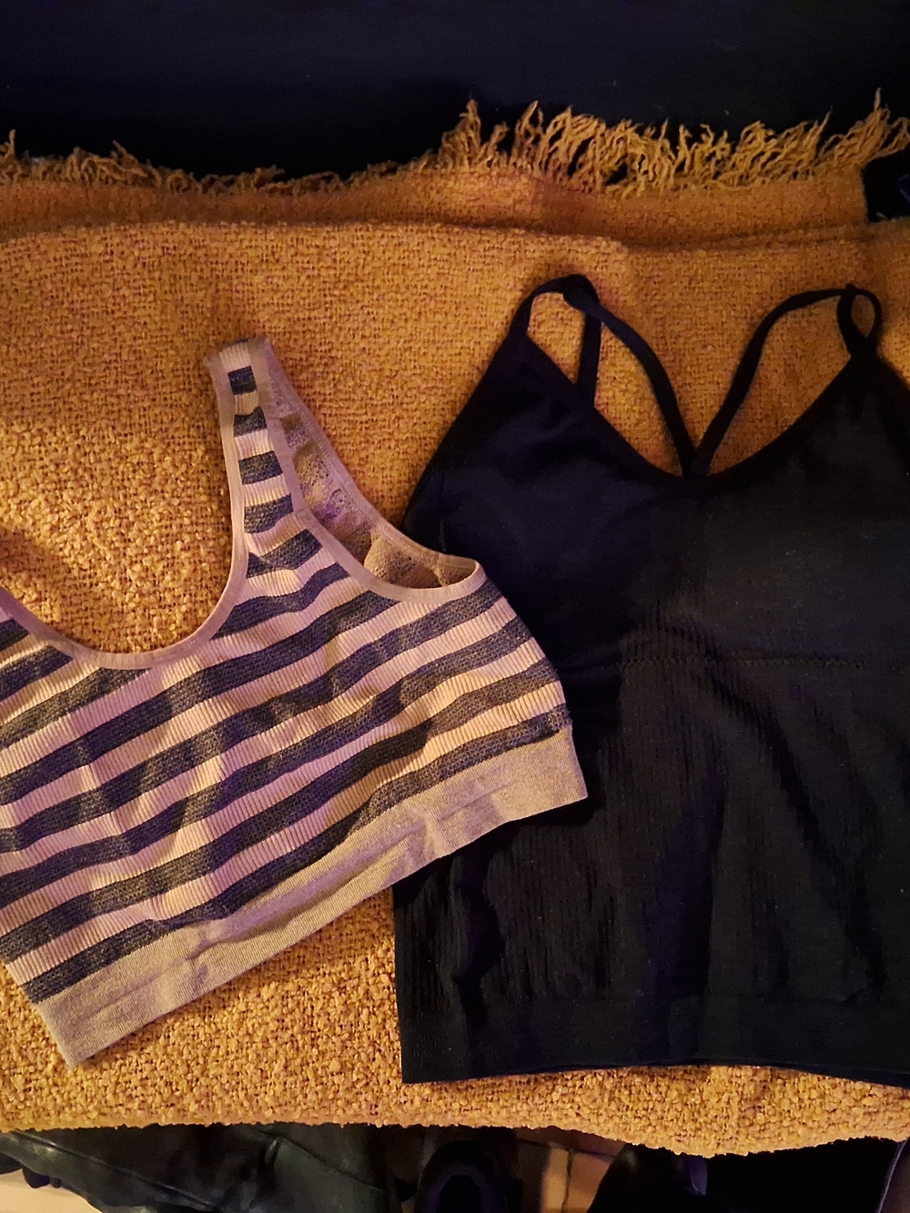 🌟 3/$30. Striped Honey & Black Ribbed Crop Tops - Set of 2